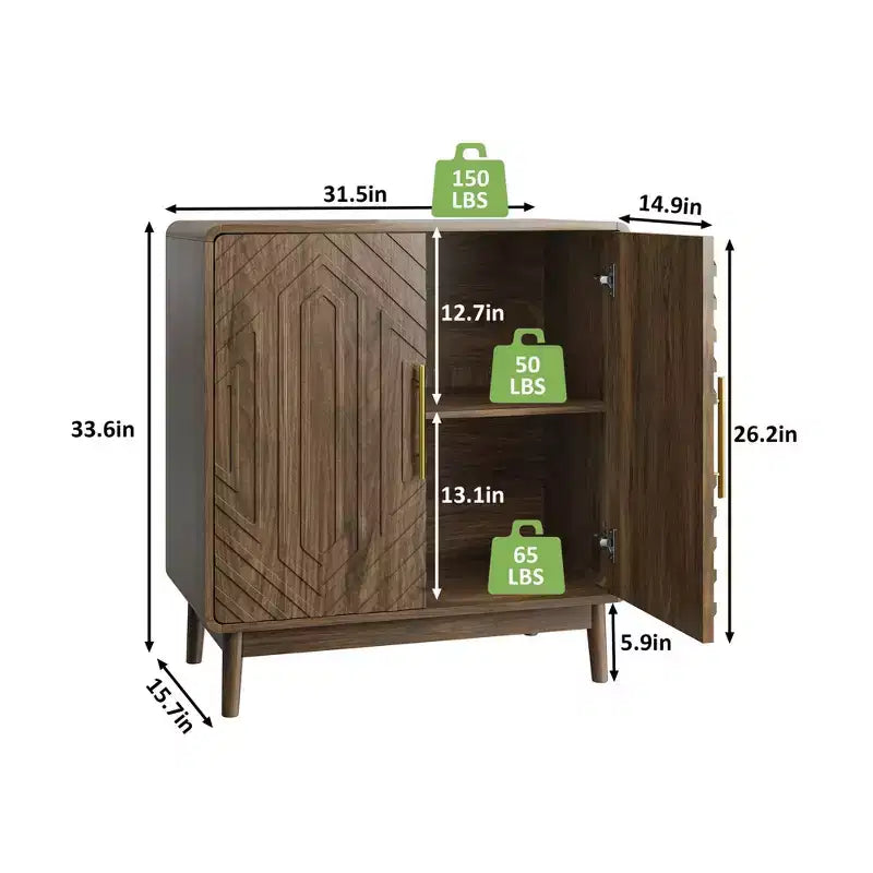 Buffet-bahut avec étagère réglable, Console d'entrée avec 6 patères en bois