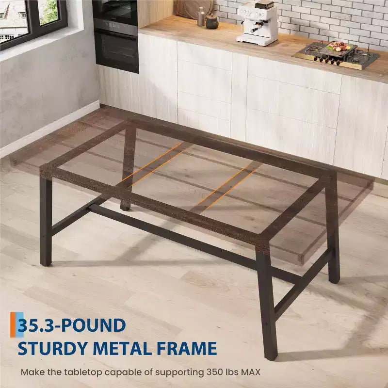 Table à manger industrielle en bois pour 4-6 personnes, table de cuisine rectangulaire de 160 cm avec pieds en métal, table à dîner pour salle à manger, sans chaises