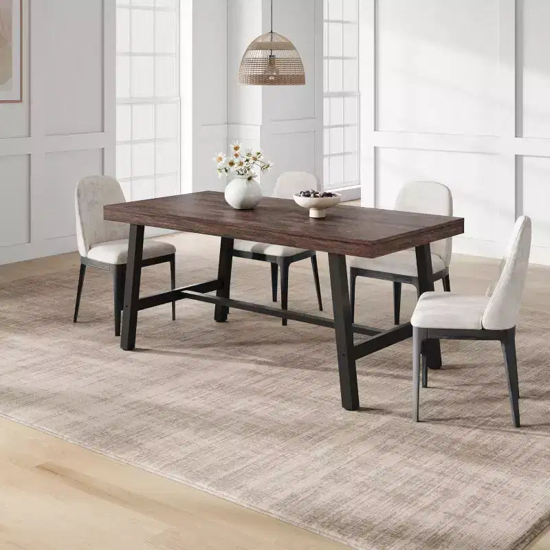 Table à manger industrielle en bois pour 4-6 personnes, table de cuisine rectangulaire de 160 cm avec pieds en métal, table à dîner pour salle à manger, sans chaises