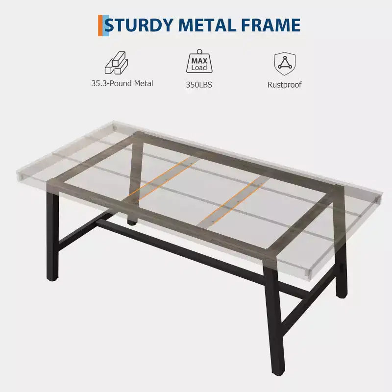 Table à manger industrielle en bois pour 4-6 personnes, table de cuisine rectangulaire de 160 cm avec pieds en métal, table à dîner pour salle à manger, sans chaises