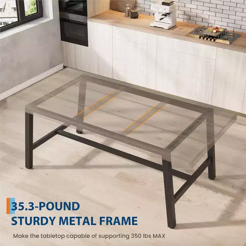 Table à manger industrielle en bois pour 4-6 personnes, table de cuisine rectangulaire de 160 cm avec pieds en métal, table à dîner pour salle à manger, sans chaises