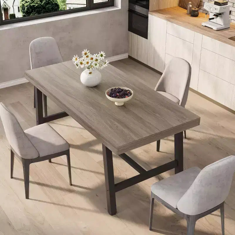 Table à manger industrielle en bois pour 4-6 personnes, table de cuisine rectangulaire de 160 cm avec pieds en métal, table à dîner pour salle à manger, sans chaises