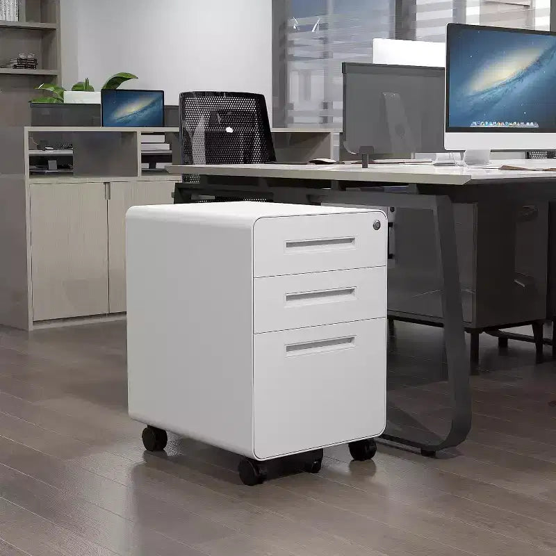Classeur mobile blanc 3 tiroirs verrouillable pour bureau à domicile