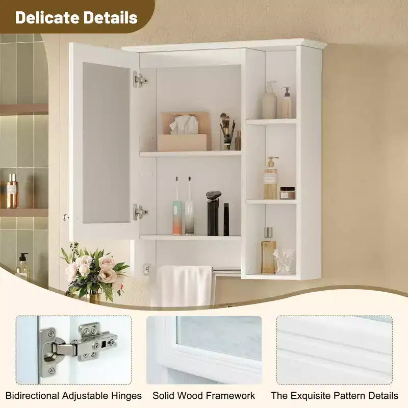 Armoire de toilette minimaliste 3-en-1 de 61 cm avec miroir haute définition et porte-serviettes