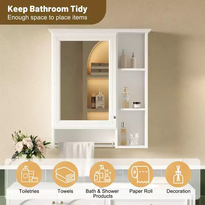 Armoire de toilette minimaliste 3-en-1 de 61 cm avec miroir haute définition et porte-serviettes