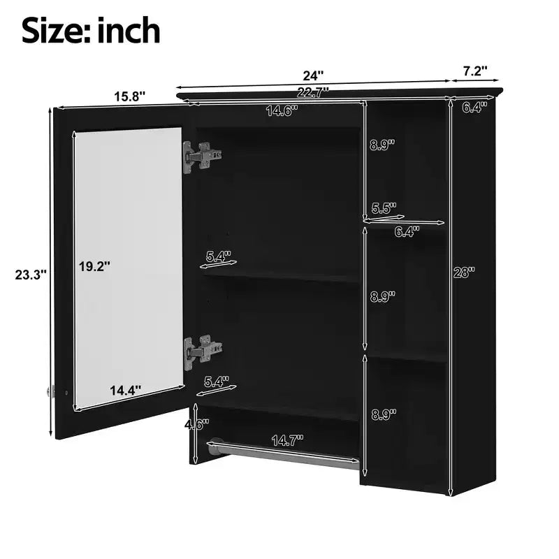 Armoire de toilette minimaliste 3-en-1 de 61 cm avec miroir haute définition et porte-serviettes