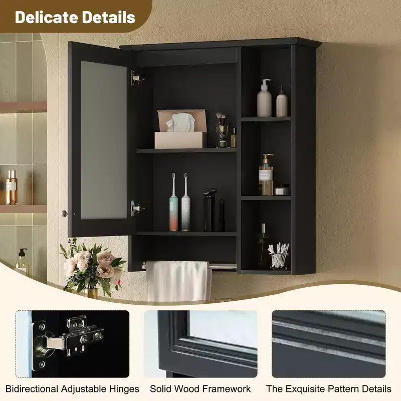 Armoire de toilette minimaliste 3-en-1 de 61 cm avec miroir haute définition et porte-serviettes