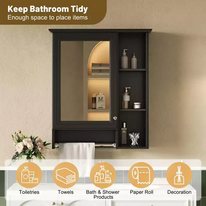 Armoire de toilette minimaliste 3-en-1 de 61 cm avec miroir haute définition et porte-serviettes