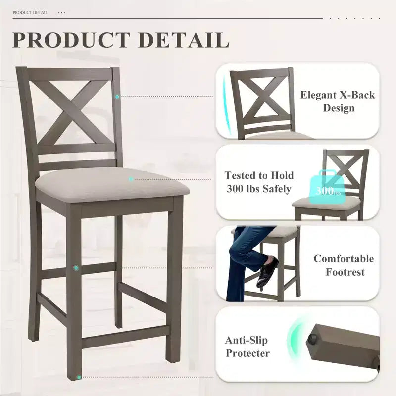 Tabourets de bar ergonomiques avec dossier en X, tissu respirant et repose-pieds, pour salle à manger et bar