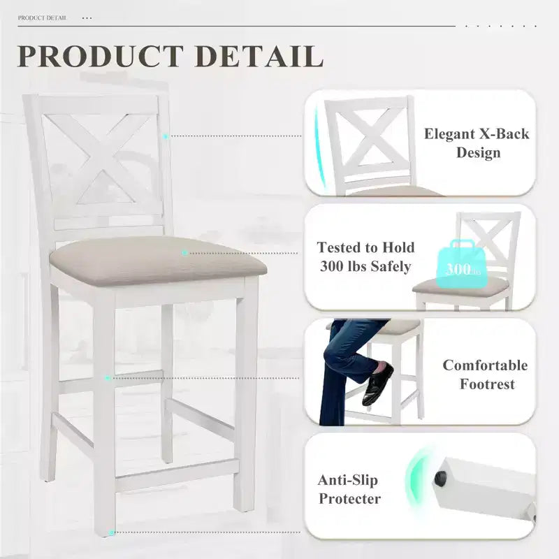 Tabourets de bar ergonomiques avec dossier en X, tissu respirant et repose-pieds, pour salle à manger et bar