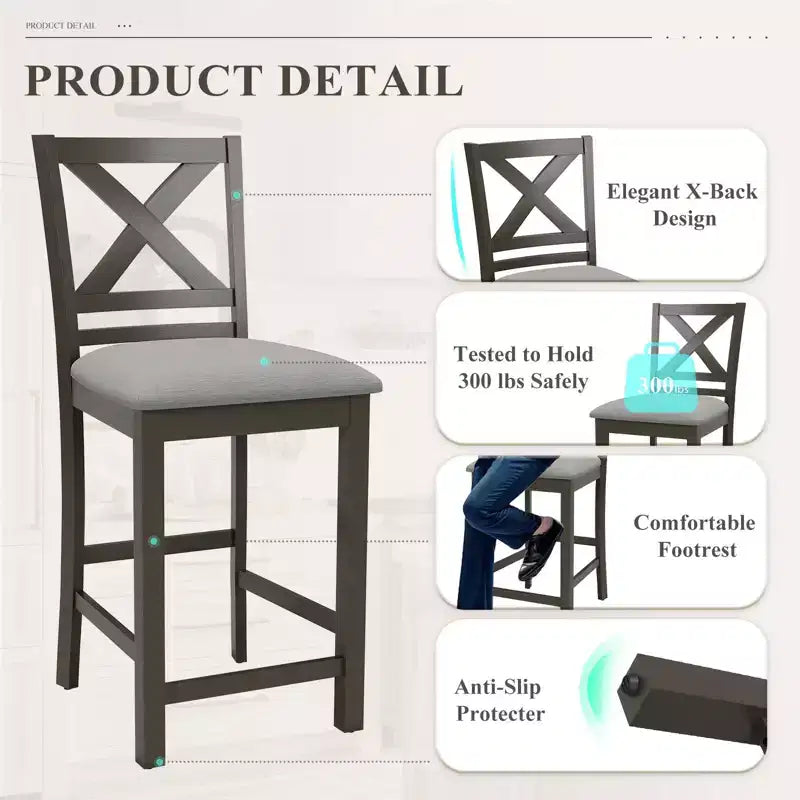 Tabourets de bar ergonomiques avec dossier en X, tissu respirant et repose-pieds, pour salle à manger et bar