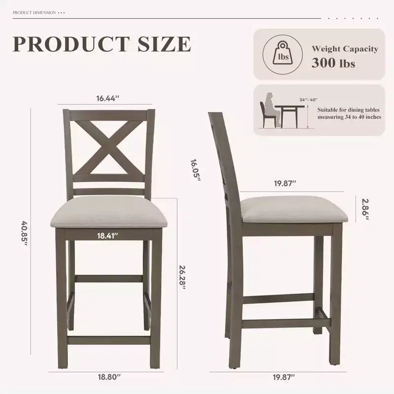 Tabourets de bar ergonomiques avec dossier en X, tissu respirant et repose-pieds, pour salle à manger et bar