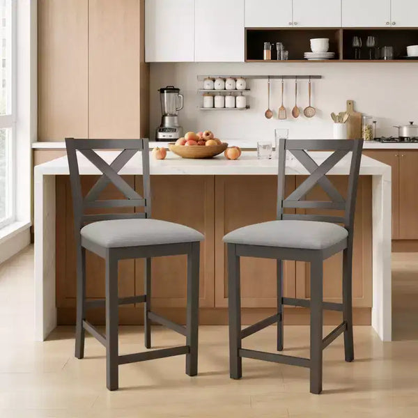 Ergonomic Bar Stools with X-Back Design, Breathable Fabric Comfortable Footrest for Dining Room, Bar, Restaurant, Caf