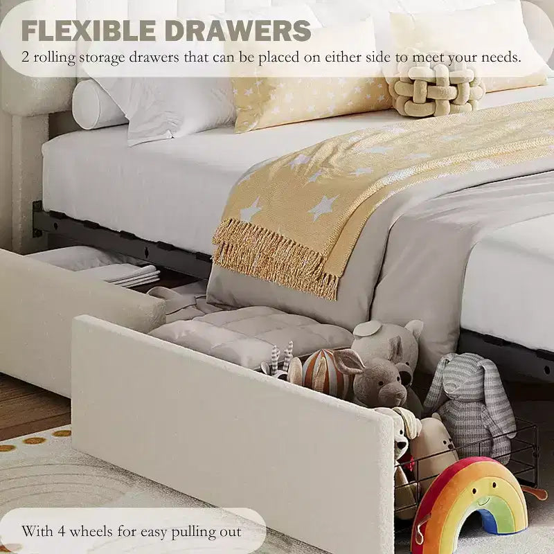 Cadre de lit simple, montage facile, design peu encombrant pour salon et chambre d'amis, beige