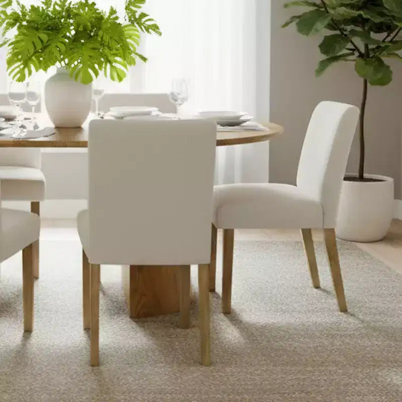 Ensemble de salle à manger extensible 47-83 pour 6 personnes, table en bois naturel et 6 chaises sans accoudoirs en lin avec pieds en bois massif pour salle à manger-Panipeachy