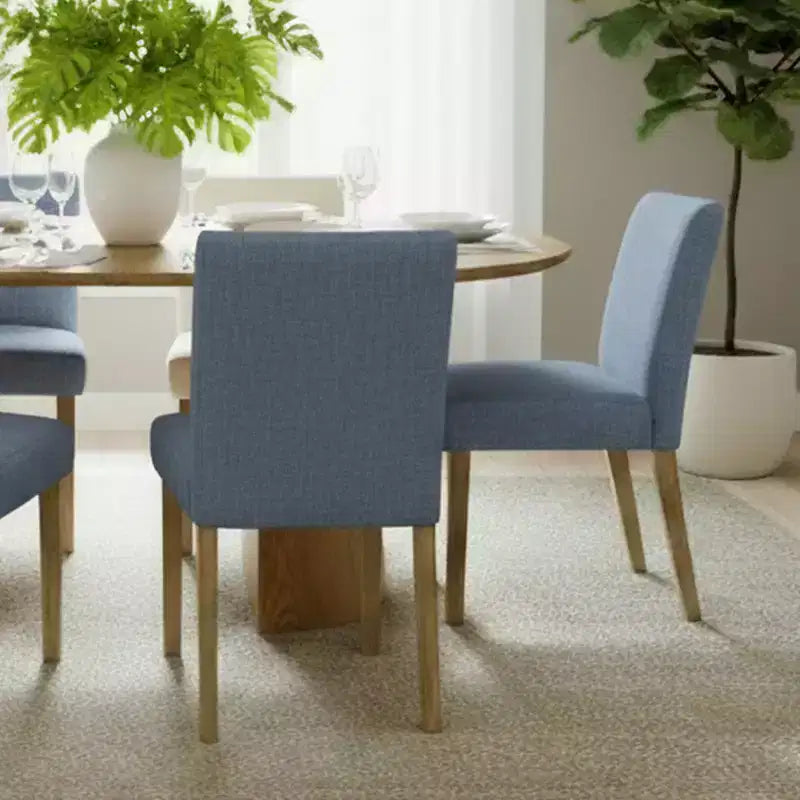 Ensemble de salle à manger extensible 47-83 pour 6 personnes, table en bois naturel et 6 chaises sans accoudoirs en lin avec pieds en bois massif pour salle à manger-Panipeachy