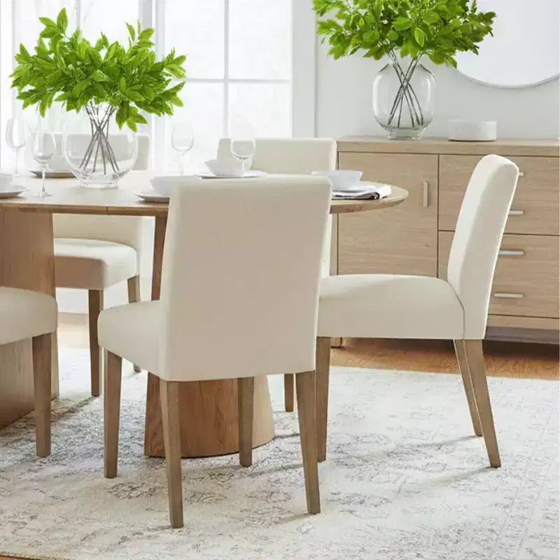 Ensemble de salle à manger extensible 47-83 pour 6 personnes, table en bois naturel et 6 chaises sans accoudoirs en lin avec pieds en bois massif pour salle à manger-Panipeachy