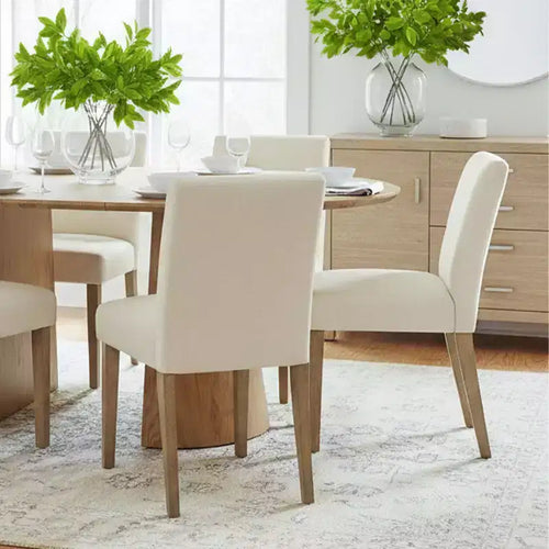 Ensemble de salle à manger extensible 47-83 pour 6 personnes, table en bois naturel et 6 chaises sans accoudoirs en lin avec pieds en bois massif pour salle à manger-Panipeachy
