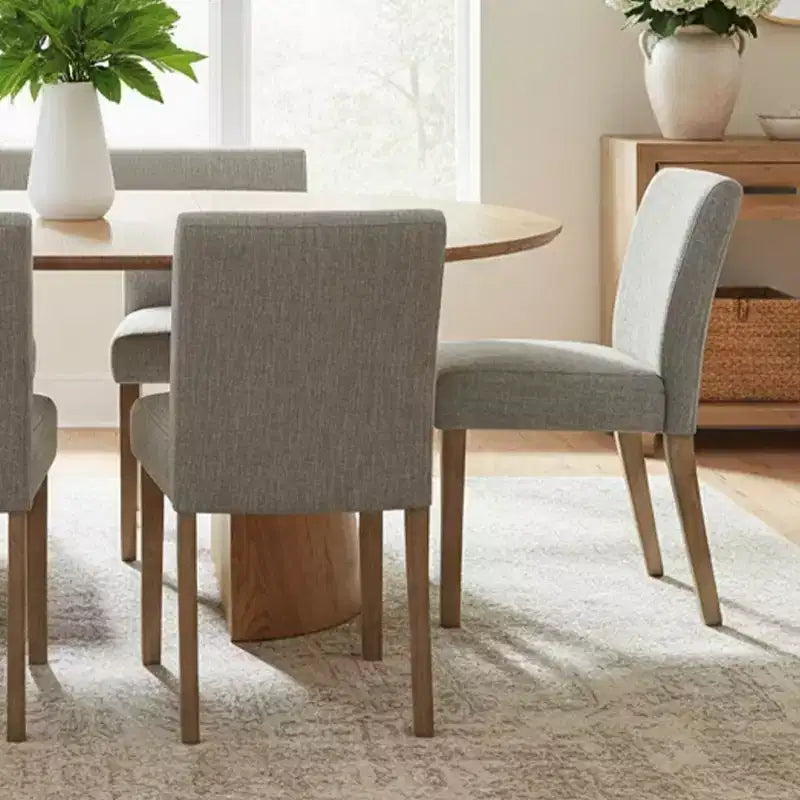 Ensemble de salle à manger extensible 47-83 pour 6 personnes, table en bois naturel et 6 chaises sans accoudoirs en lin avec pieds en bois massif pour salle à manger-Panipeachy