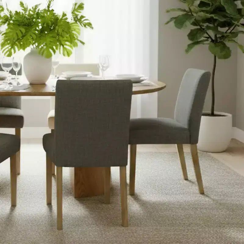 Ensemble de salle à manger extensible 47-83 pour 6 personnes, table en bois naturel et 6 chaises sans accoudoirs en lin avec pieds en bois massif pour salle à manger-Panipeachy