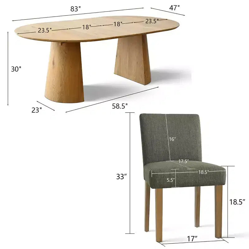 Ensemble de salle à manger extensible 47-83 pour 6 personnes, table en bois naturel et 6 chaises sans accoudoirs en lin avec pieds en bois massif pour salle à manger-Panipeachy