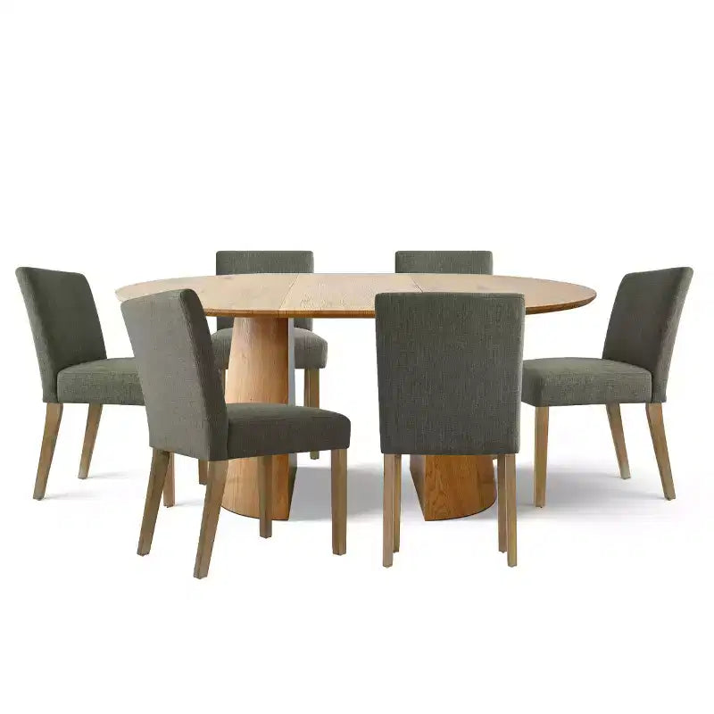 Ensemble de salle à manger extensible 47-83 pour 6 personnes, table en bois naturel et 6 chaises sans accoudoirs en lin avec pieds en bois massif pour salle à manger-Panipeachy