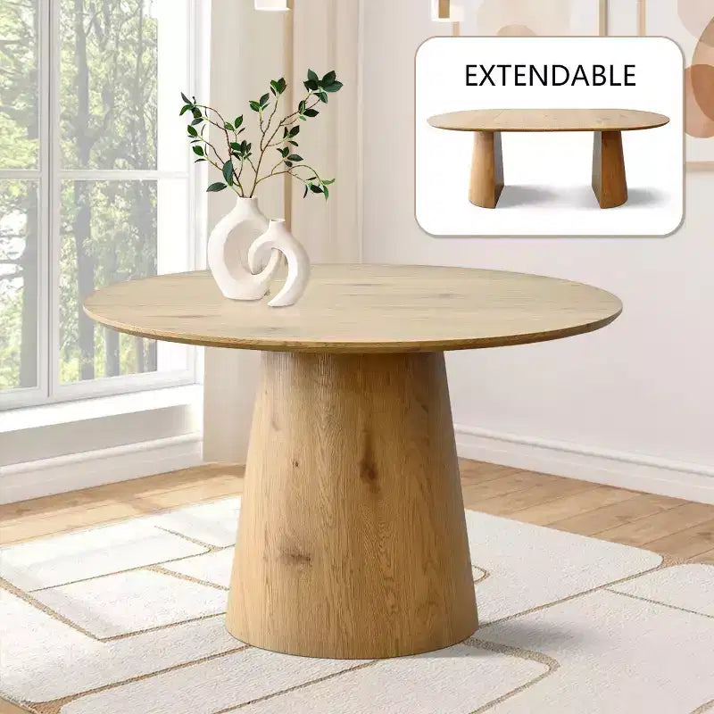 Ensemble de salle à manger extensible 47-83 pour 6 personnes, table en bois naturel et 6 chaises sans accoudoirs en lin avec pieds en bois massif pour salle à manger-Panipeachy