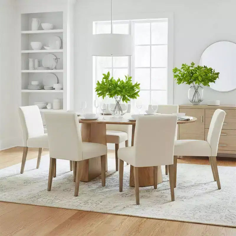 Ensemble de salle à manger extensible 47-83 pour 6 personnes, table en bois naturel et 6 chaises sans accoudoirs en lin avec pieds en bois massif pour salle à manger-Panipeachy