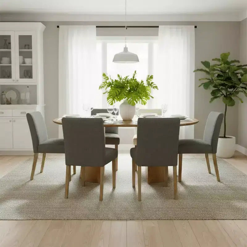 Ensemble de salle à manger extensible 47-83 pour 6 personnes, table en bois naturel et 6 chaises sans accoudoirs en lin avec pieds en bois massif pour salle à manger-Panipeachy