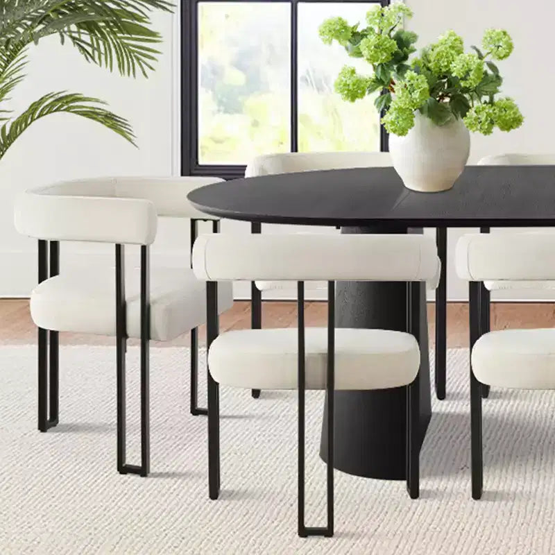 Ensemble de table à manger ronde extensible à ovale avec 8 chaises en velours, ensemble de salle à manger à pied central 3-en-1, pour 4 à 8 personnes, ensemble de salle à manger moderne - Panipeachy