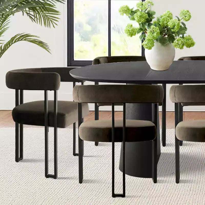 Ensemble de table à manger ronde extensible à ovale avec 8 chaises en velours, ensemble de salle à manger à pied central 3-en-1, pour 4 à 8 personnes, ensemble de salle à manger moderne - Panipeachy