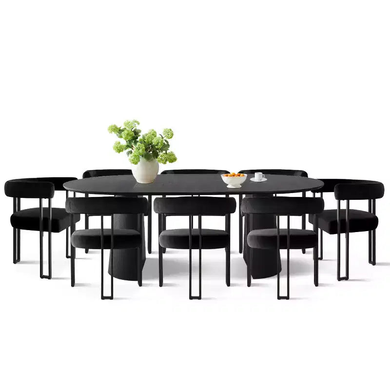 Ensemble de table à manger ronde extensible à ovale avec 8 chaises en velours, ensemble de salle à manger à pied central 3-en-1, pour 4 à 8 personnes, ensemble de salle à manger moderne - Panipeachy