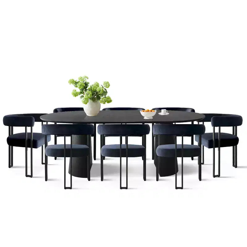 Ensemble de table à manger ronde extensible à ovale avec 8 chaises en velours, ensemble de salle à manger à pied central 3-en-1, pour 4 à 8 personnes, ensemble de salle à manger moderne - Panipeachy