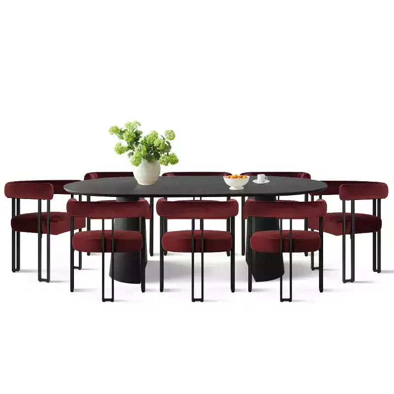 Ensemble de table à manger ronde extensible à ovale avec 8 chaises en velours, ensemble de salle à manger à pied central 3-en-1, pour 4 à 8 personnes, ensemble de salle à manger moderne - Panipeachy