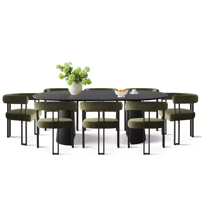 Ensemble de table à manger ronde extensible à ovale avec 8 chaises en velours, ensemble de salle à manger à pied central 3-en-1, pour 4 à 8 personnes, ensemble de salle à manger moderne - Panipeachy