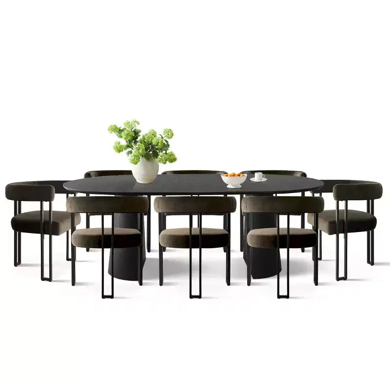 Ensemble de table à manger ronde extensible à ovale avec 8 chaises en velours, ensemble de salle à manger à pied central 3-en-1, pour 4 à 8 personnes, ensemble de salle à manger moderne - Panipeachy