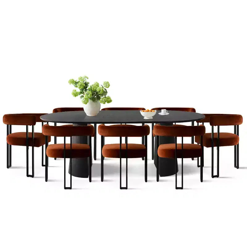 Ensemble de table à manger ronde extensible à ovale avec 8 chaises en velours, ensemble de salle à manger à pied central 3-en-1, pour 4 à 8 personnes, ensemble de salle à manger moderne - Panipeachy