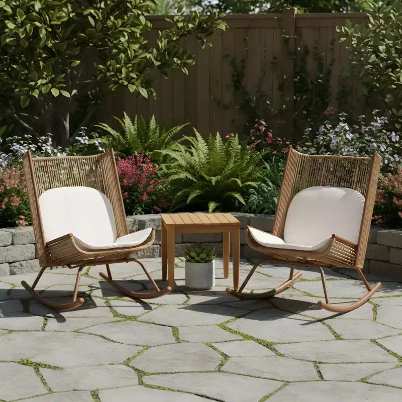 Christopher Knight Home Ved - Ensemble repas 3 pièces pour patio style ferme avec table en bois d'acacia et chaises berçantes en fer