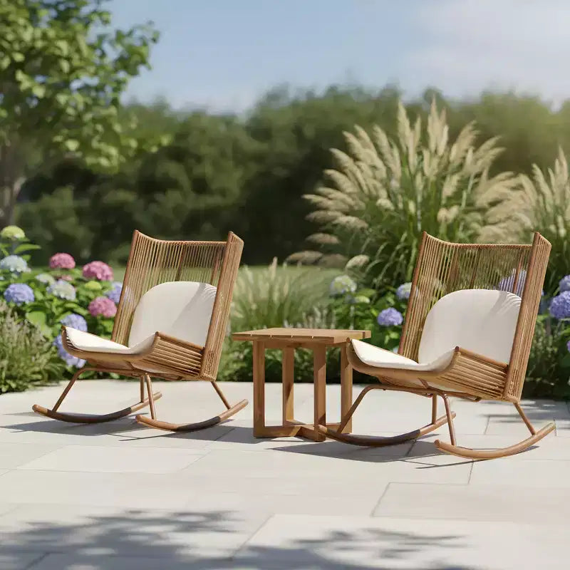 Christopher Knight Home Vijay Ensemble de repas d'extérieur 3 pièces avec table en bois d'acacia et chaises à bascule en fer