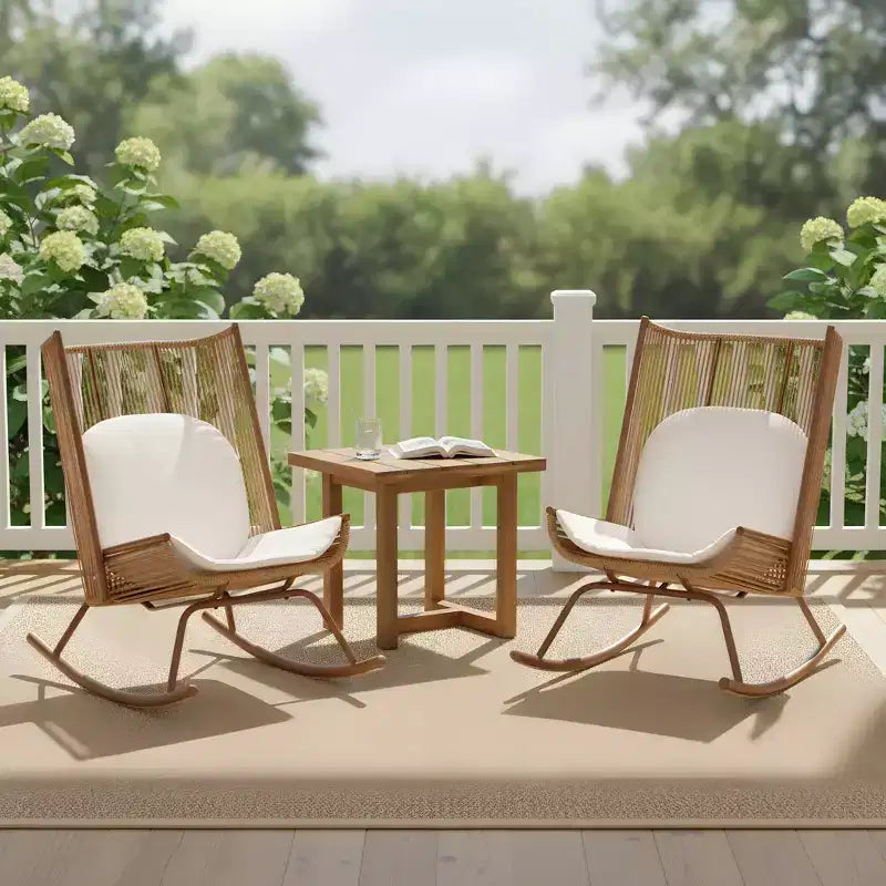 Christopher Knight Home Vijay Ensemble de repas d'extérieur 3 pièces avec table en bois d'acacia et chaises à bascule en fer