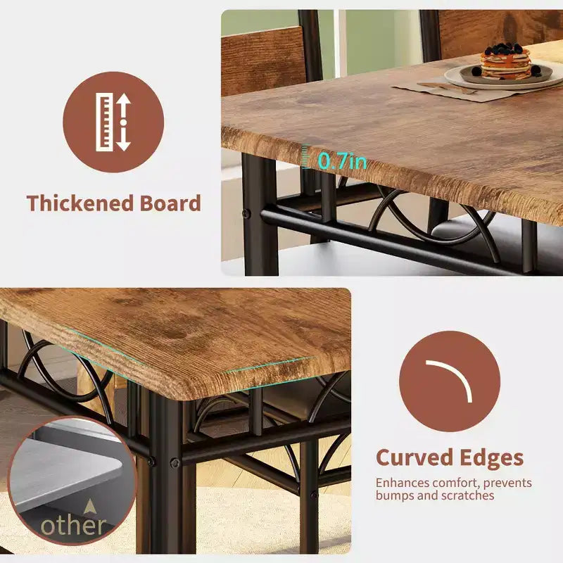 Ensemble de salle à manger 5 pièces Garvee pour 4 personnes, table de cuisine rectangulaire industrielle en bois avec 4 chaises rembourrées à dossier haut