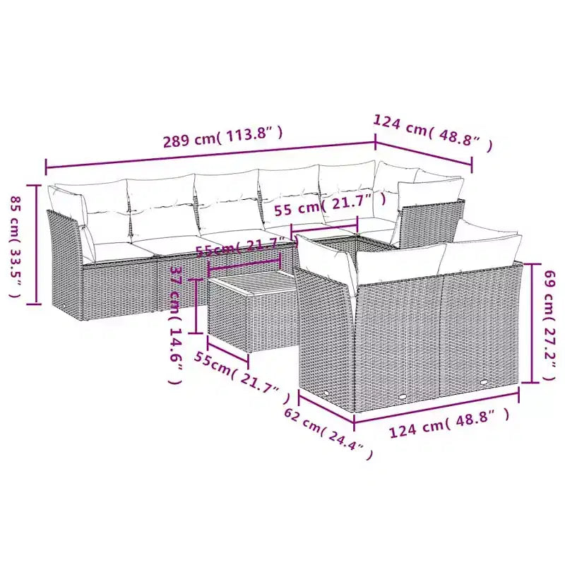 Ensemble de canapés de jardin modulaires vidaXL avec coussins