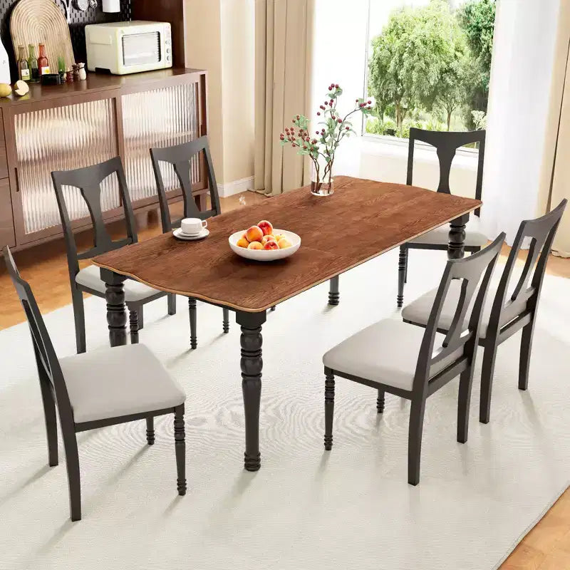Ensemble de salle à manger 7 pièces extensible avec table de 152 à 198 cm et 6 chaises rembourrées