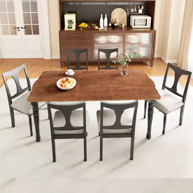 Ensemble de salle à manger 7 pièces extensible avec table de 152 à 198 cm et 6 chaises rembourrées