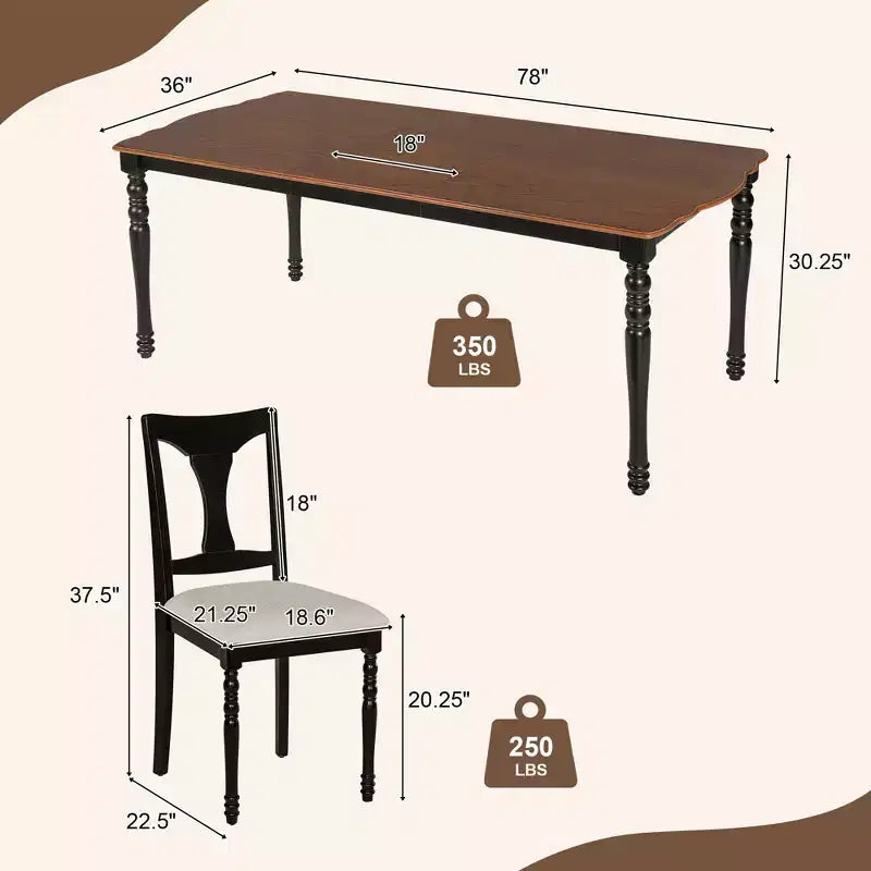 Ensemble de salle à manger 7 pièces extensible avec table de 152 à 198 cm et 6 chaises rembourrées