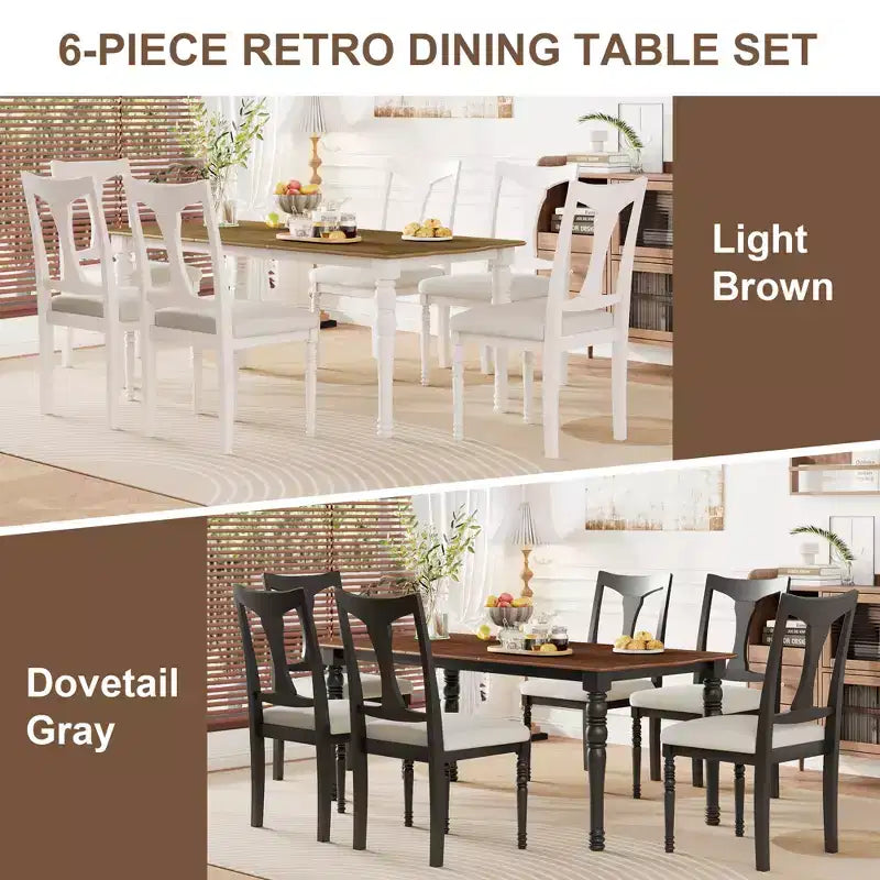 Ensemble de salle à manger 7 pièces extensible avec table de 152 à 198 cm et 6 chaises rembourrées