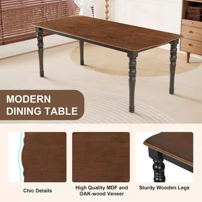 Ensemble de salle à manger 7 pièces extensible avec table de 152 à 198 cm et 6 chaises rembourrées