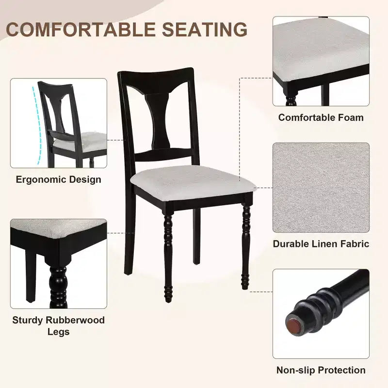 Ensemble de salle à manger 7 pièces extensible avec table de 152 à 198 cm et 6 chaises rembourrées