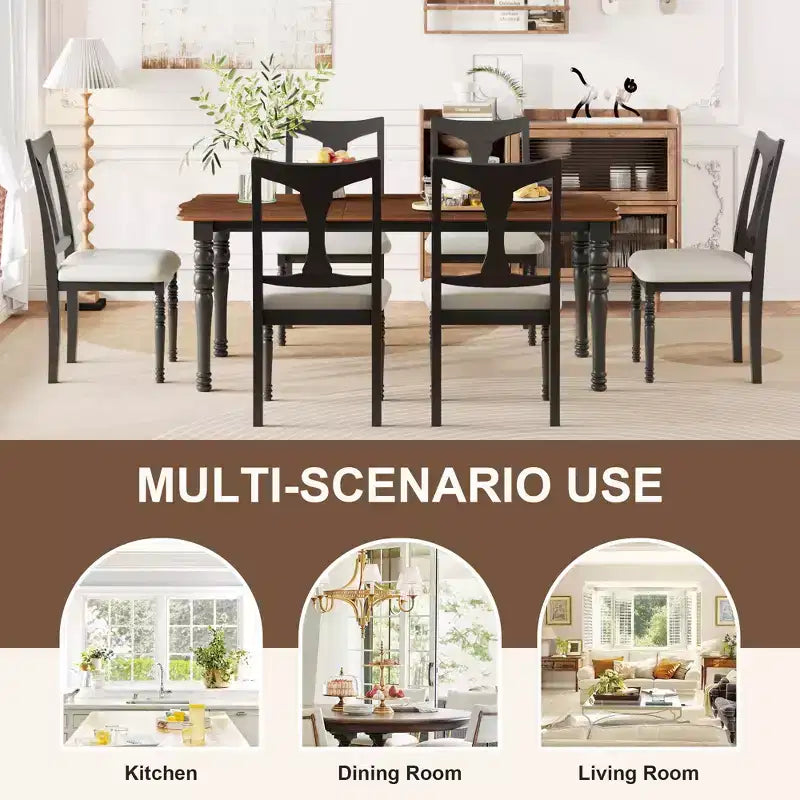 Ensemble de salle à manger 7 pièces extensible avec table de 152 à 198 cm et 6 chaises rembourrées
