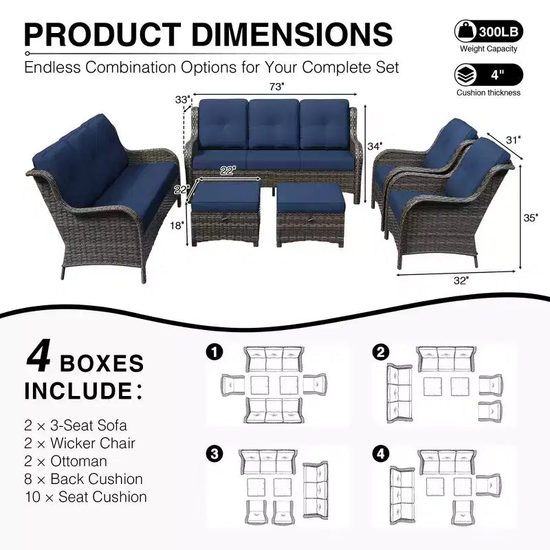 Ensemble de sièges d'extérieur en osier tressé UPTIOT Premium avec poufs multifonctionnels